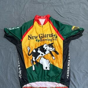 Men’s New Glarus Bike Shirt Cycling Jersey Size XXXL Back Pockets Spotted Cow